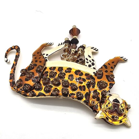 Lunch at the Ritz Leopard Brooch Vtg RARE LATR 2 Go Articulated Pendant Pin - Picture 7 of 11